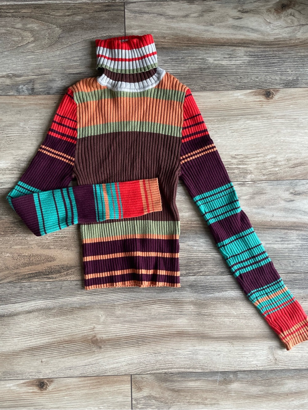 BDG Multicolor Ribbed Striped Turtleneck Sweater